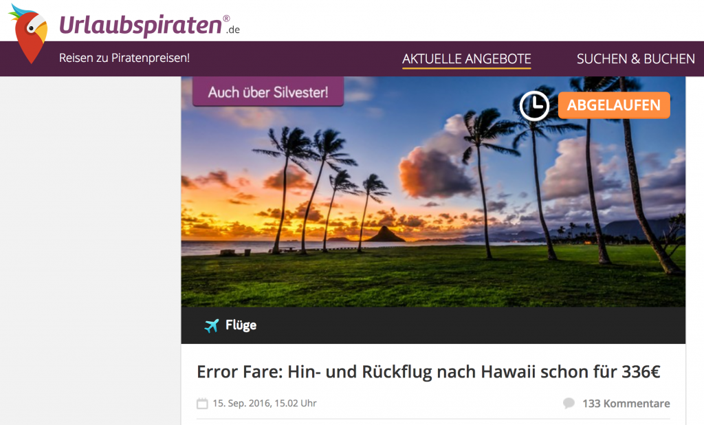 Error Fare: Hin- und Rückflug nach Hawaii 