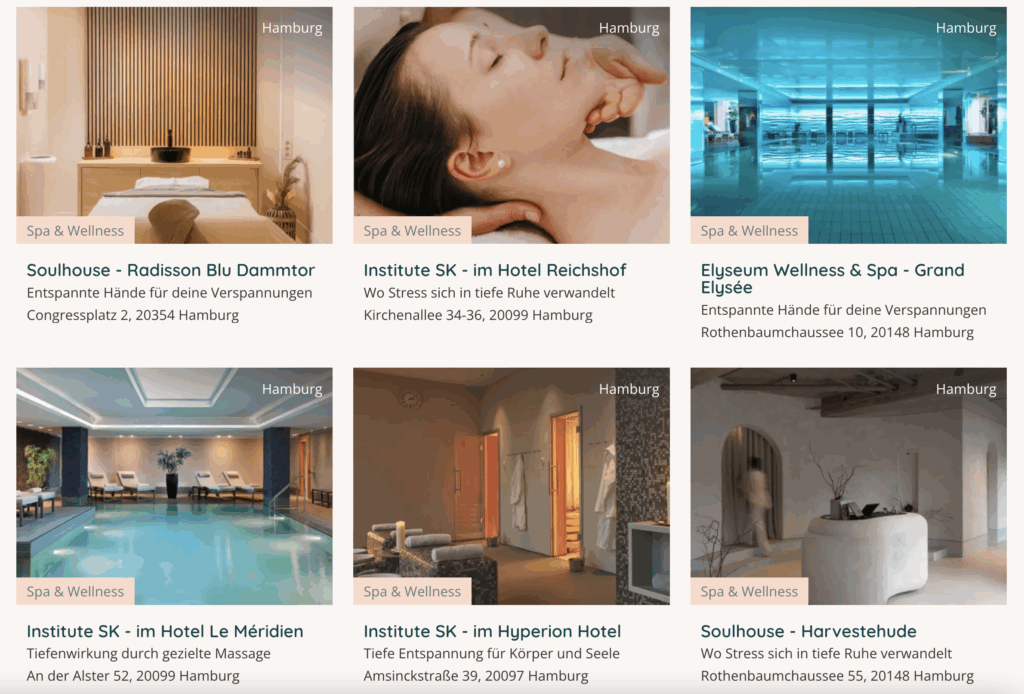 Partner Spabetriebe Glowcard Hamburg - Screenshot von der Webseite der Glowcard, mit dabei auch Elyseum im Grand Elysee Hamburg