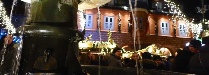 Goslar Adlerbrunnen mit Blick auf das Kaemmereihaus