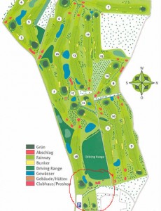 Hier fand unser Golf-Schnuppertraining statt (roter Kreis: hier haben wir uns überwiegend aufgehalten)