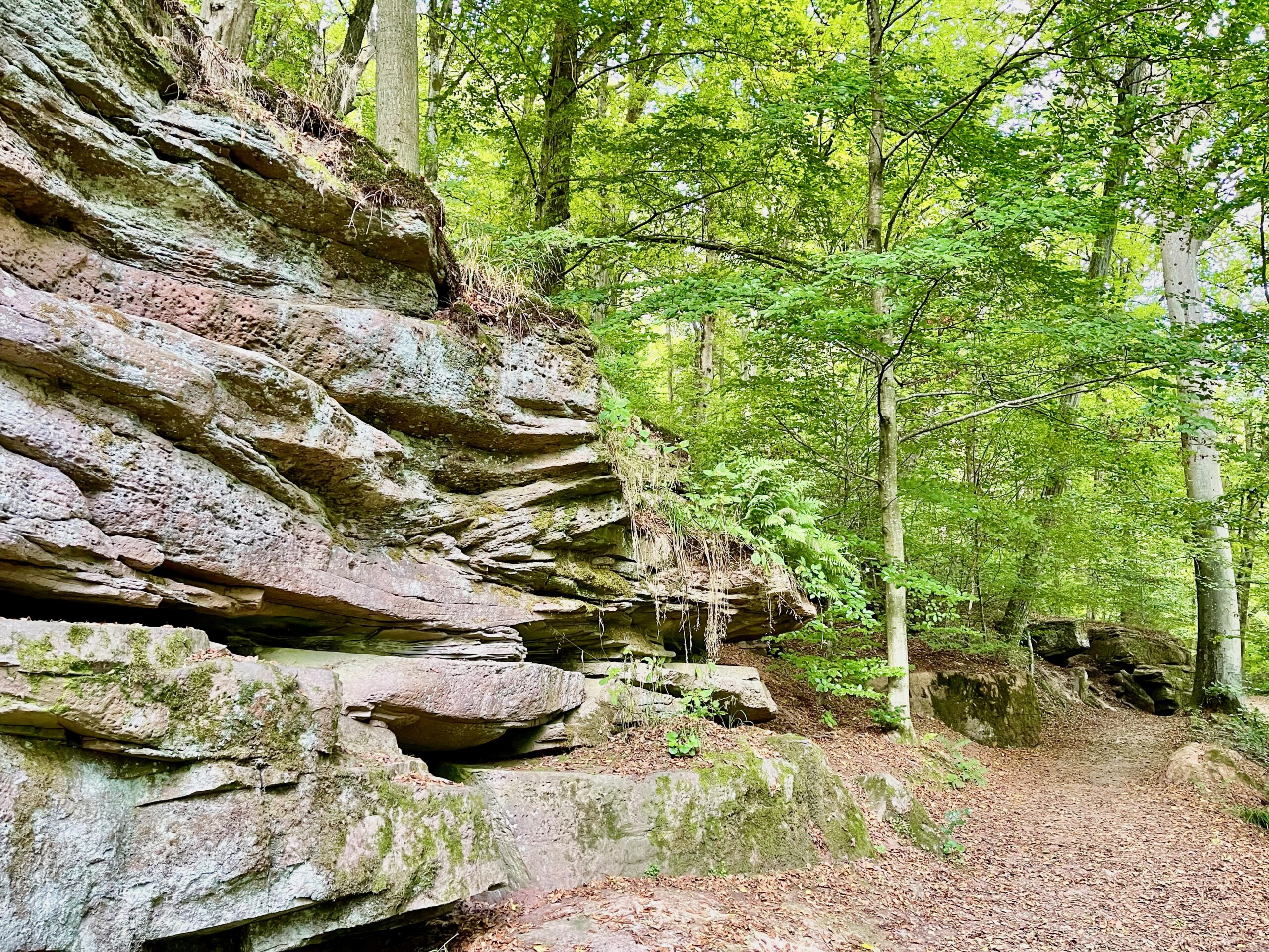 Bad Kissingen Sehenswuerdigkeiten Wichtelhoehlen und Felswaende im Wald